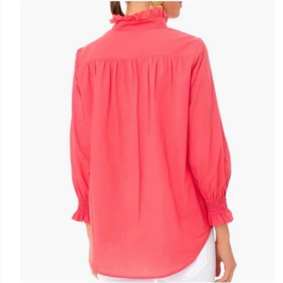 TUCKERNUCK Teagan Popover Shirt Ruffle Poopy Pink 3/4 Sleeve Blouse Size Small - Picture 3 of 11